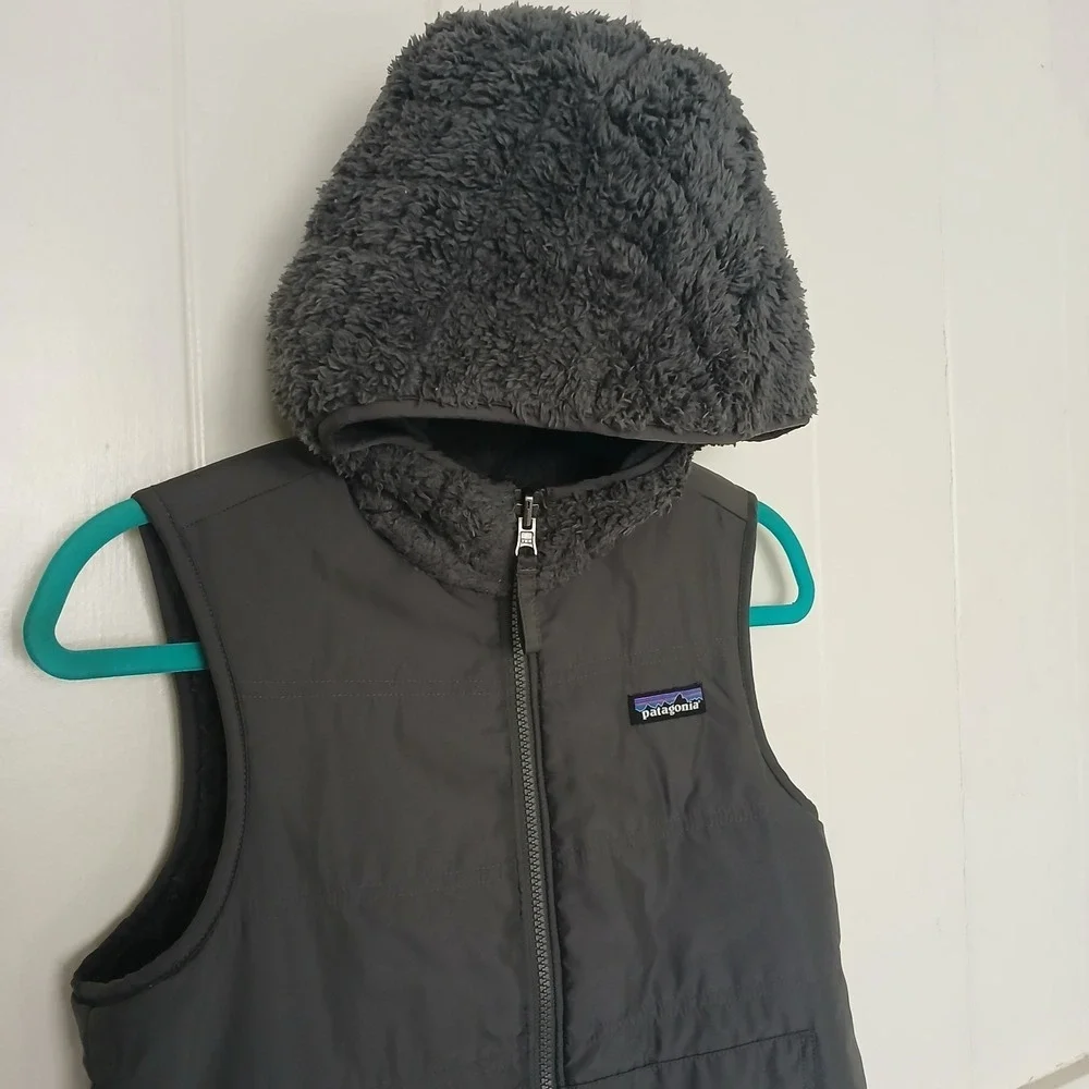 Patagonia Los Gatos Hooded Vest Women's XS Forged Grey Full Zip Reversible 25221